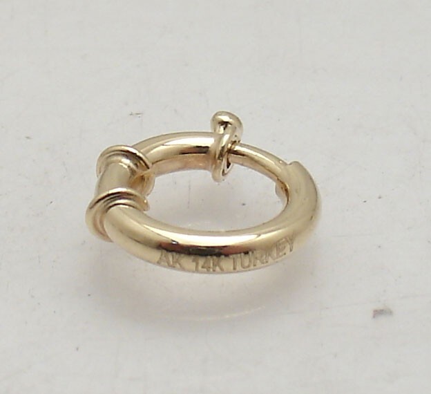 Shiny Spring Ring Senora Clasp Lock Real Solid 14K Yellow Gold 15mm X 3mm