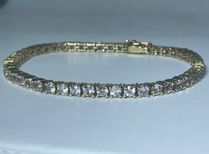 7′ Inch Long Tennis Wedding Bracelet Solid 14K Yellow Gold 6 CT Round Cut VVS1