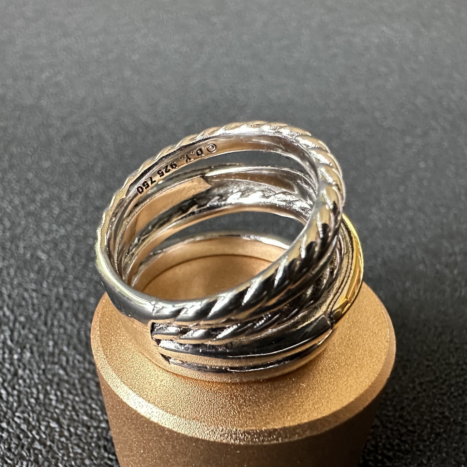David Yurman Crossover Wide Band Ring Silver 18K Gold Two Tone Twisted Cable 8