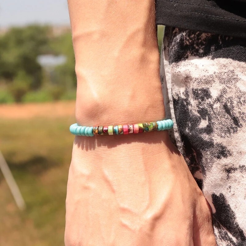 Natural Blue Turquoise Gemstone Beads Healing Handmade Women Men Bracelet Gifts