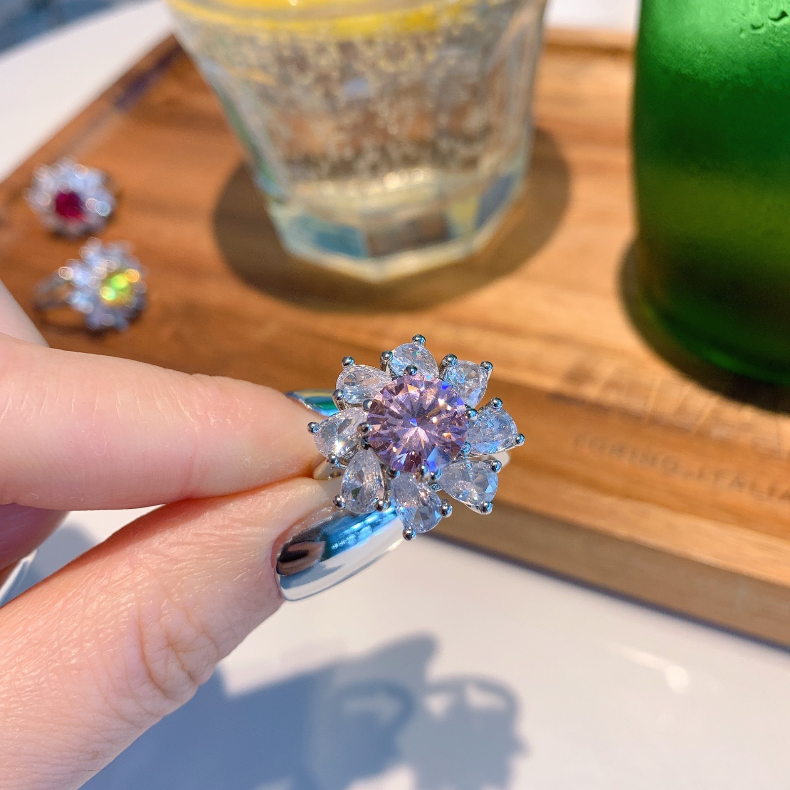 Pink Ring, Instagram-Style Red Corundum Ring, Gold-Toned Band