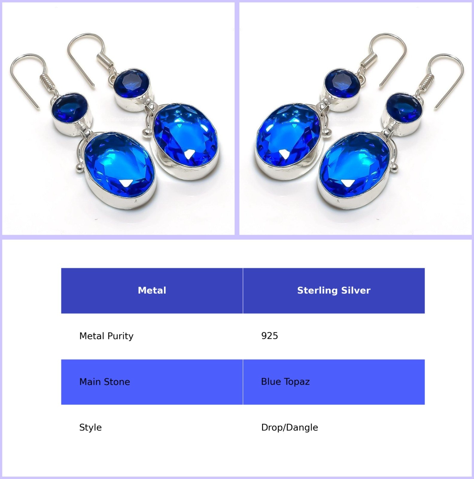 Gemstone 925 Silver New Dangling Birthday Wife Screw Back Anniversary Earrings