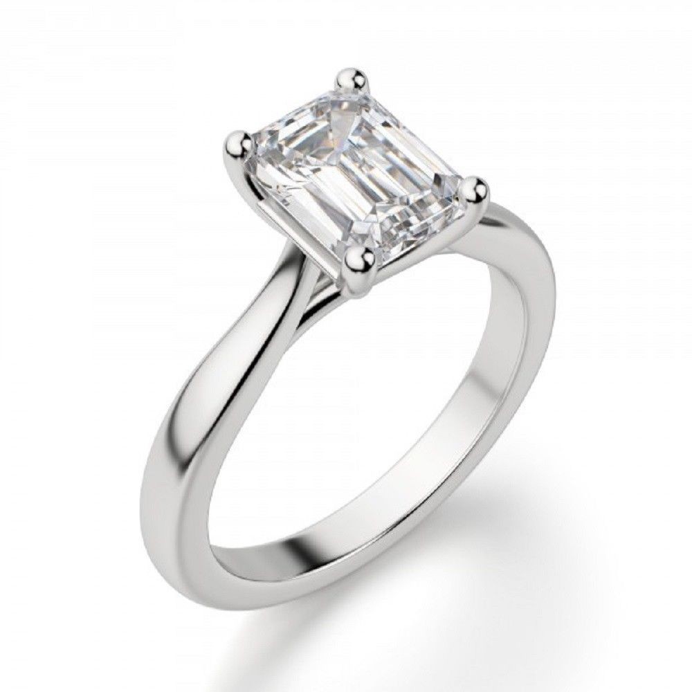 Emerald cut Lab Grown Diamond Wedding Ring 14K White Gold 2 Carat
