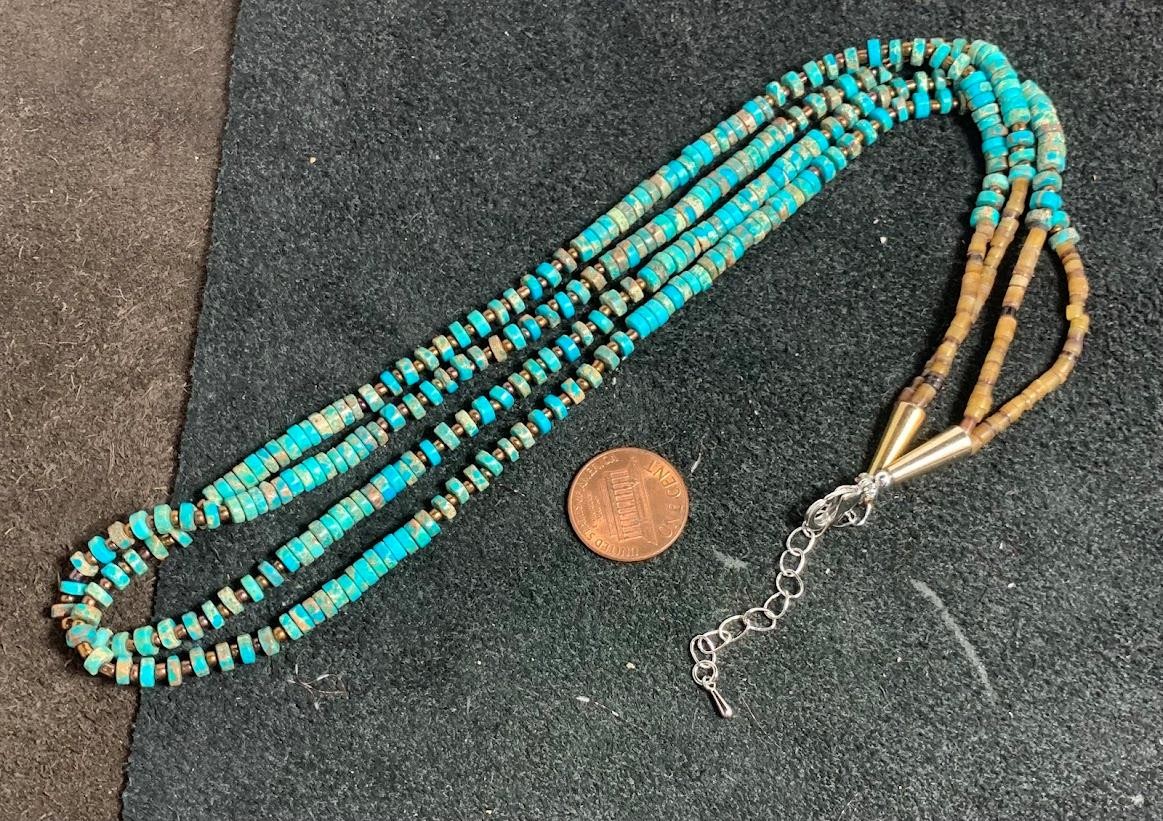 Ethnic multi-strands turquoise heishi necklace/21″-23″(t206a-w1)