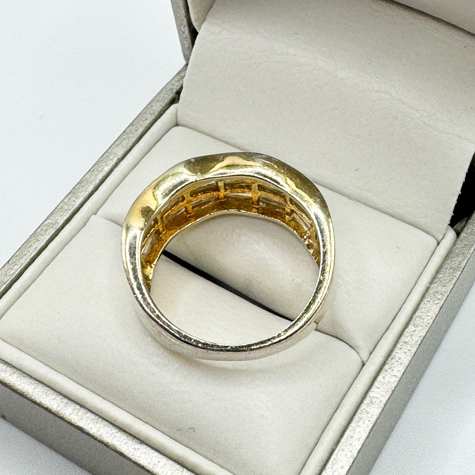 Elanza 925 Sterling Silver Gold Vermeil Baguette Cut Ring Size O Plated Band