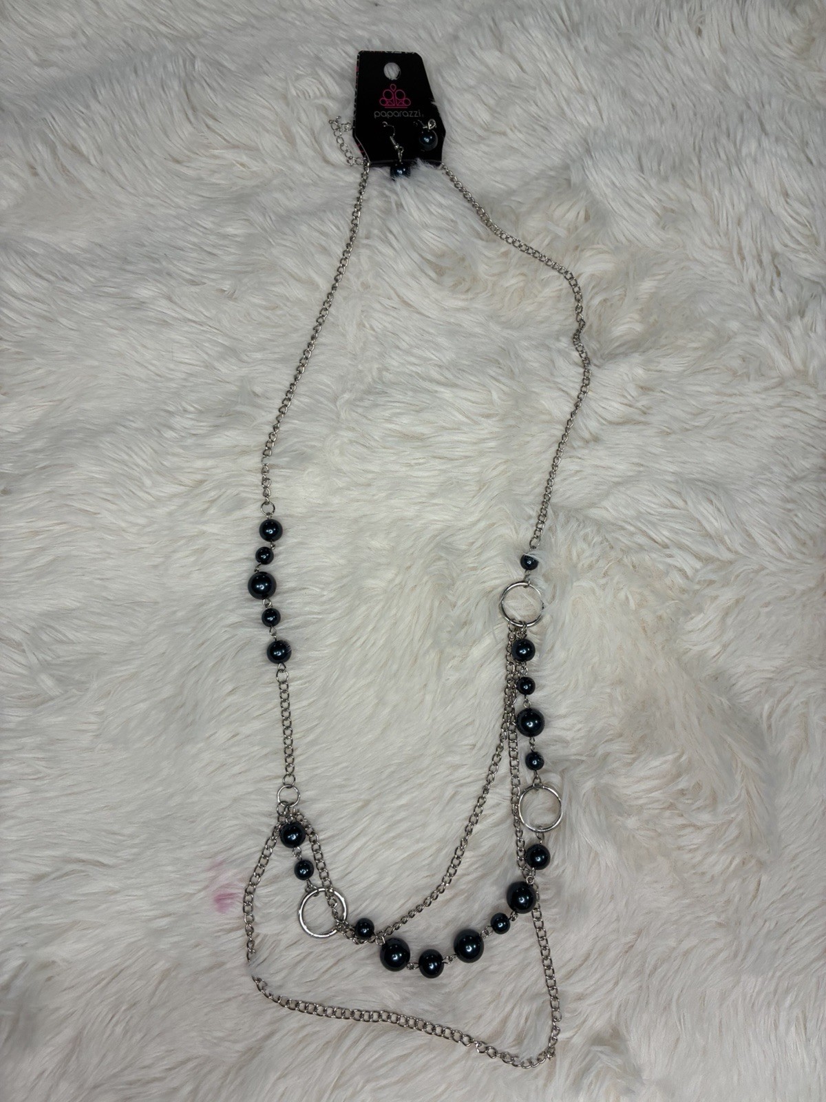 Paparazzi Silver Tone Cable Chain Beaded Necklace w/ Black Animal Charm, Adj