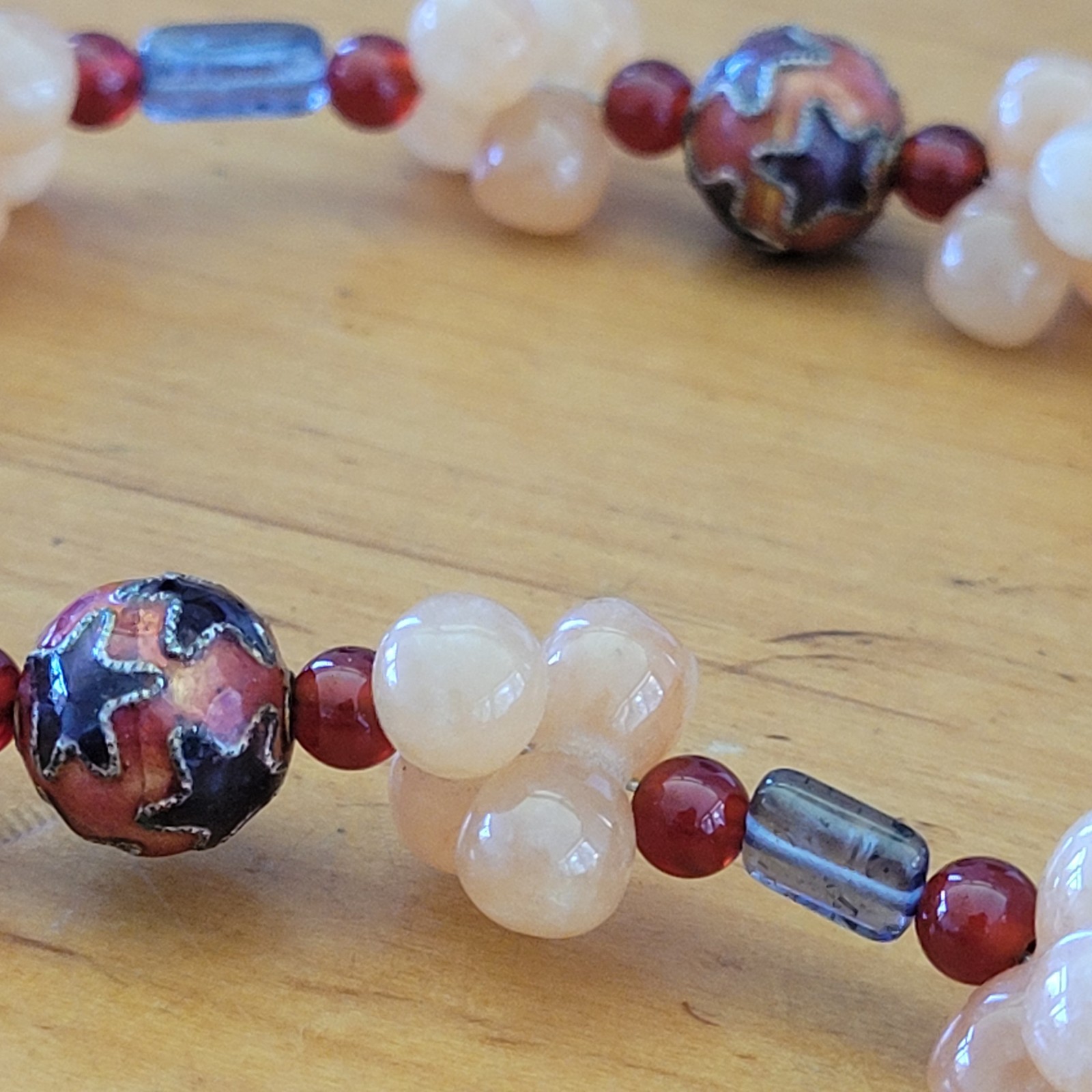 Vintage American Diamond Carnelian Agate Quartz Flower Necklace 17in 44g