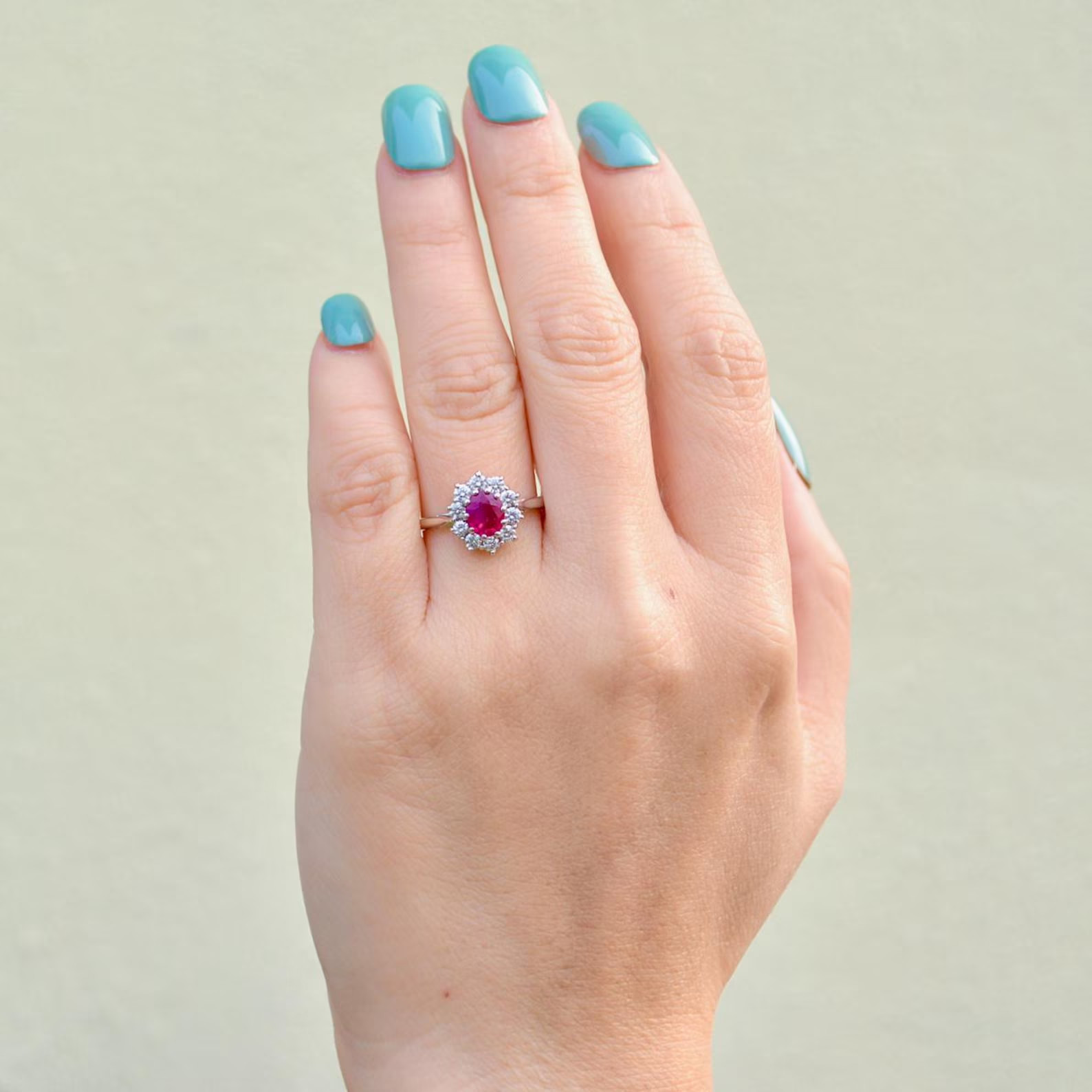 2.54 Ct Oval Cut Natural Ruby Diamond Engagement Ring 14K Solid White Gold 5