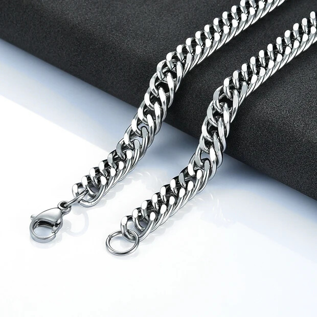 16-36″ Stainless Steel Double Chain Cuban Women Men Necklace 3/5/7mm Lobster