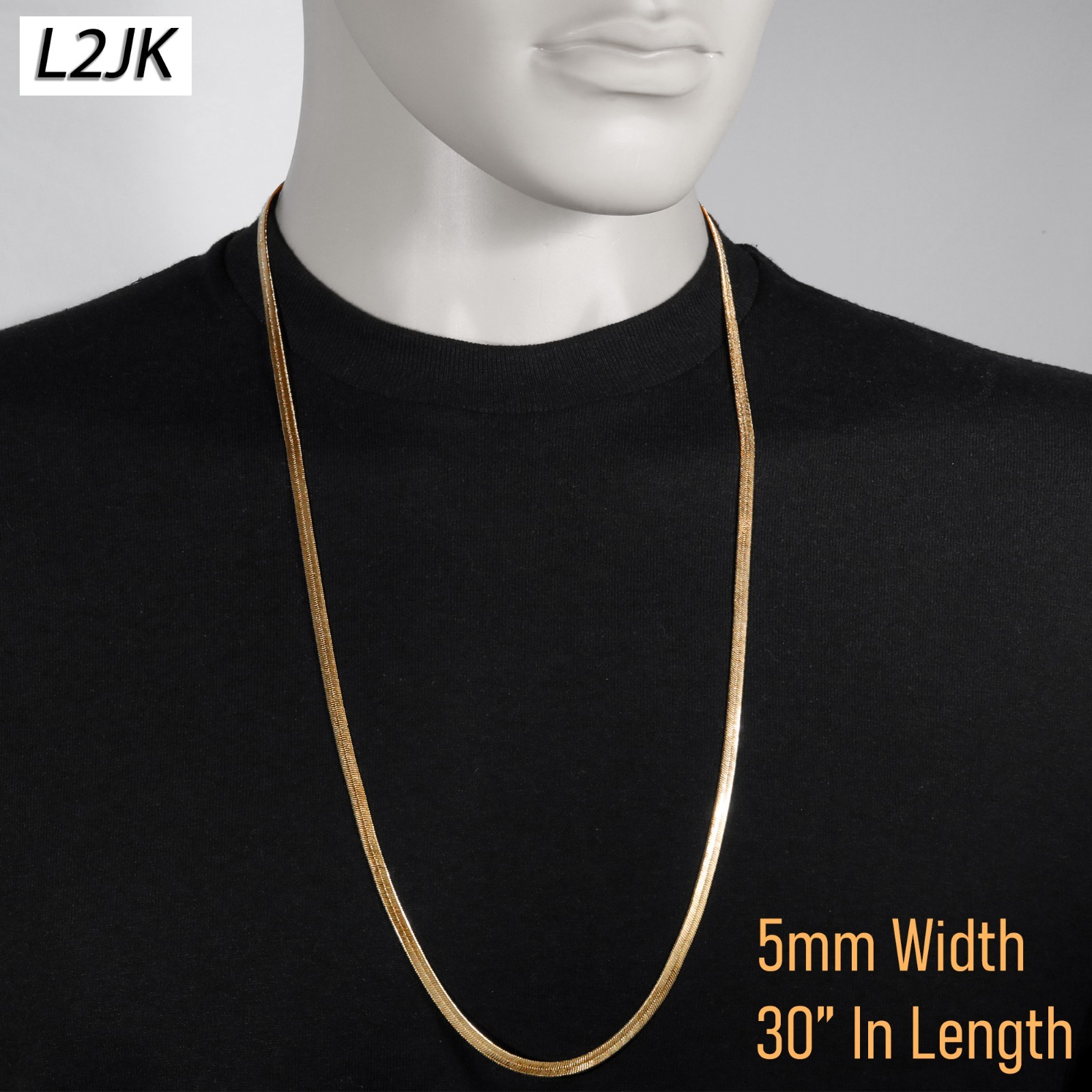 Herringbone Chain 5mm – 11mm | 30″In 14K Gold Plated Hip hop Yello Flat Necklace