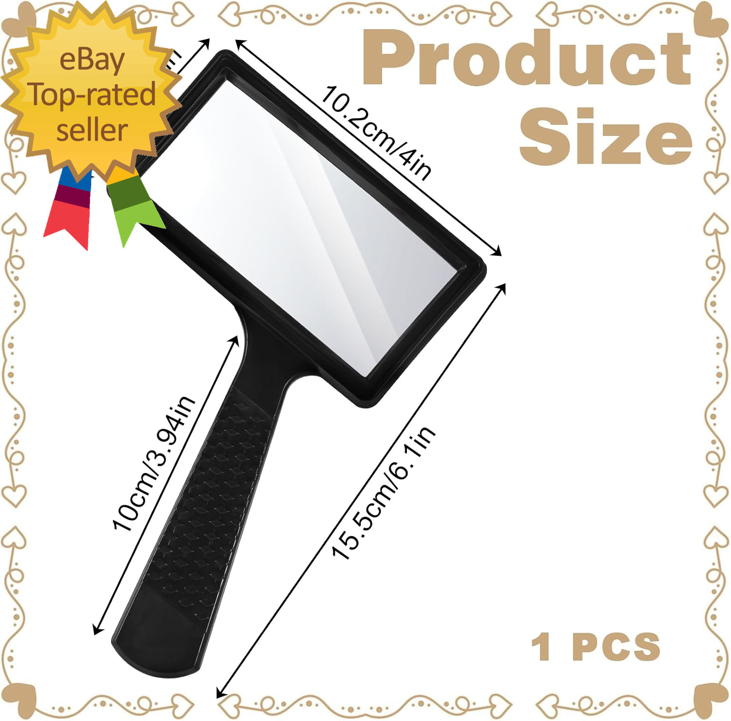Rectangular 10X Magnifying Glass, 4X2In Hand Held Magnifying Glass, Handheld Mag