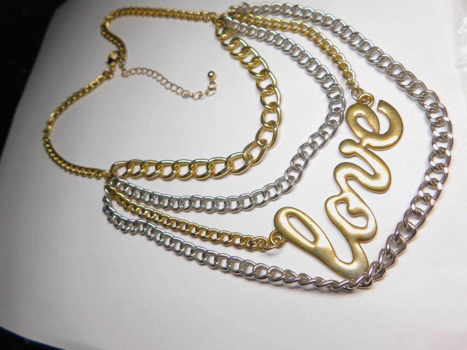 Mixed Metals Cursive LOVE Pendant Four Chain Necklace