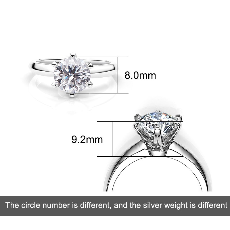 Round Cut D Color Classic Six-prong Ring 1-3ct 925 Silver for Women Jewelry