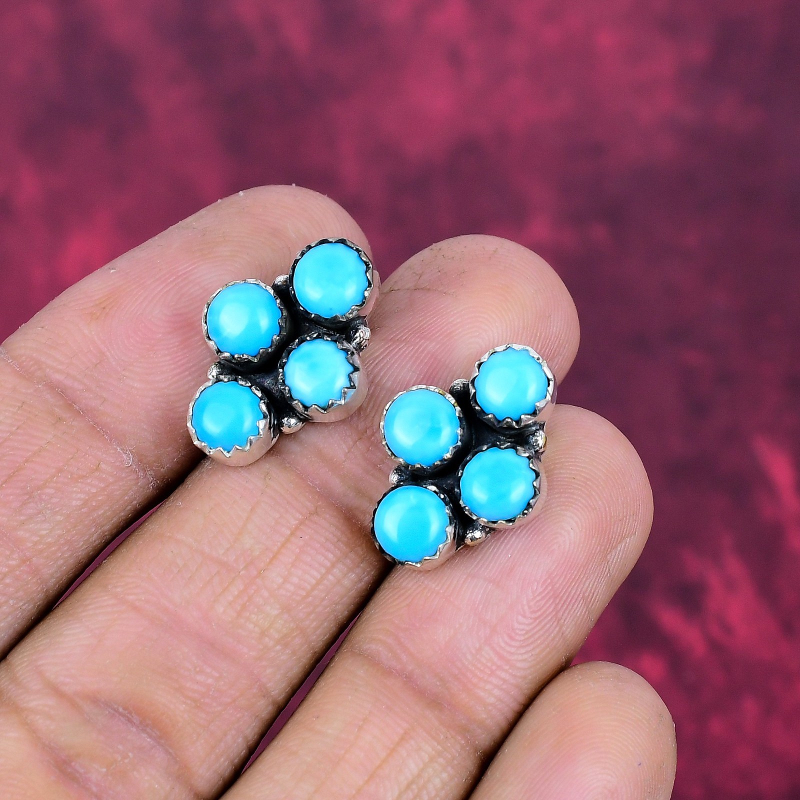 Sleeping Beauty Turquoise Gemstone Handmade 925 Sterling Silver Jewelry Earrings