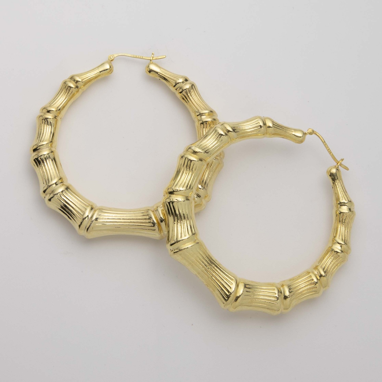 Graduated Diamond-Cut Bamboo Hoop Earrings 14K Yellow Gold-Plated Silver 925