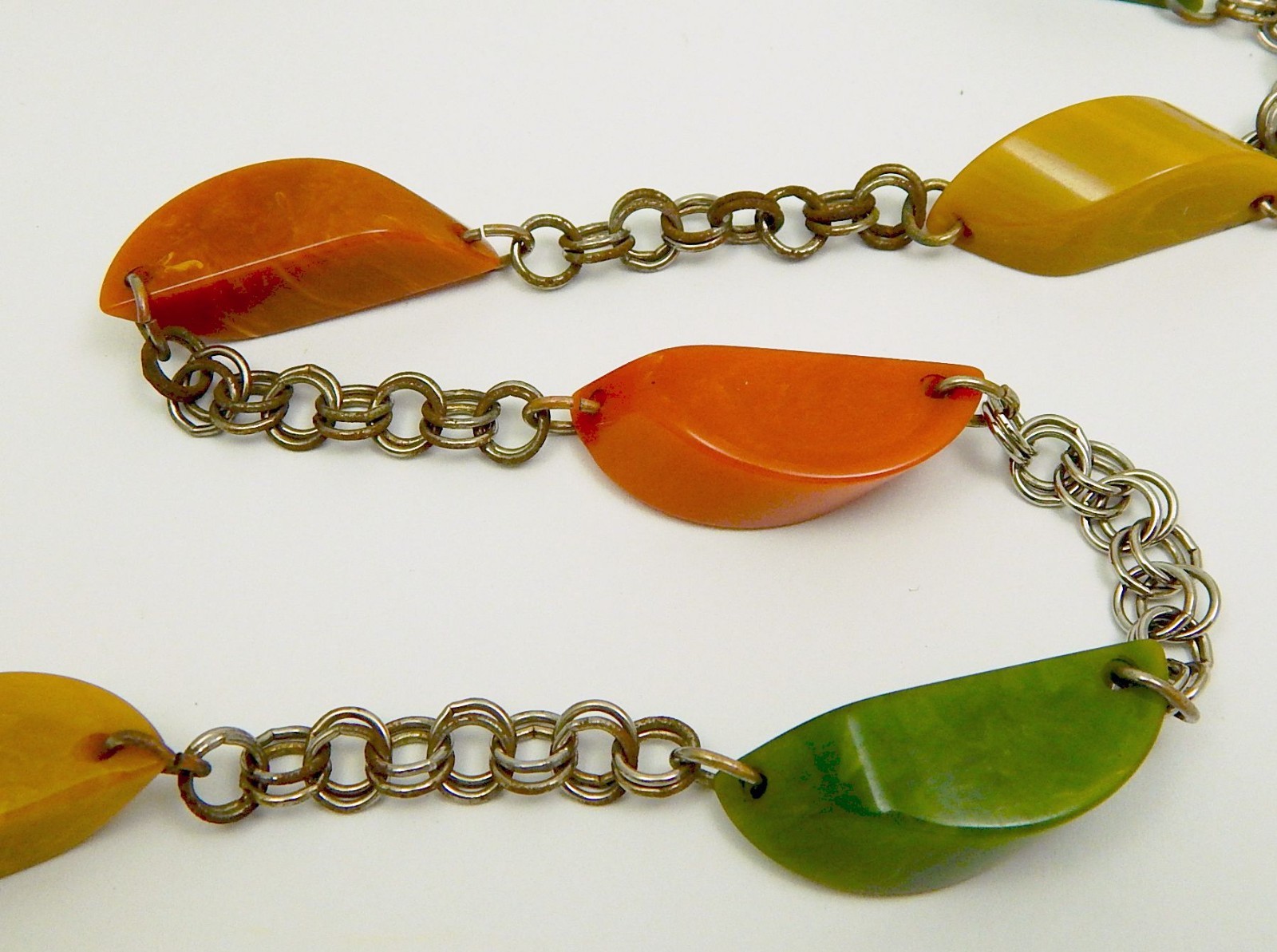 Bakelite Dangle Charm Bracelet + Matching AS IS Necklace Green Orange Yellow