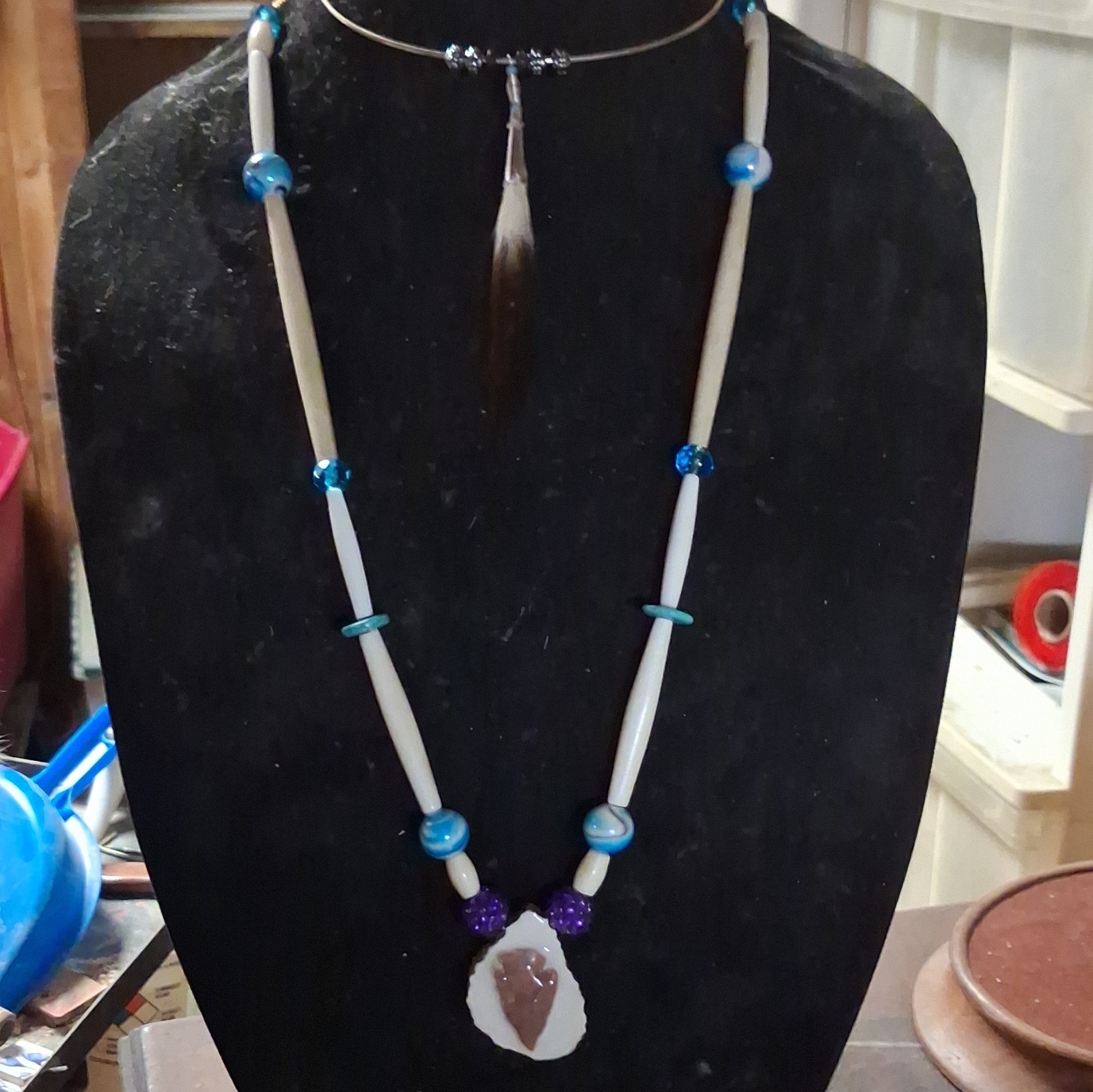 Beaded Charm Pendant Necklace Blue Purple White Brown Art Theme Unisex Adults