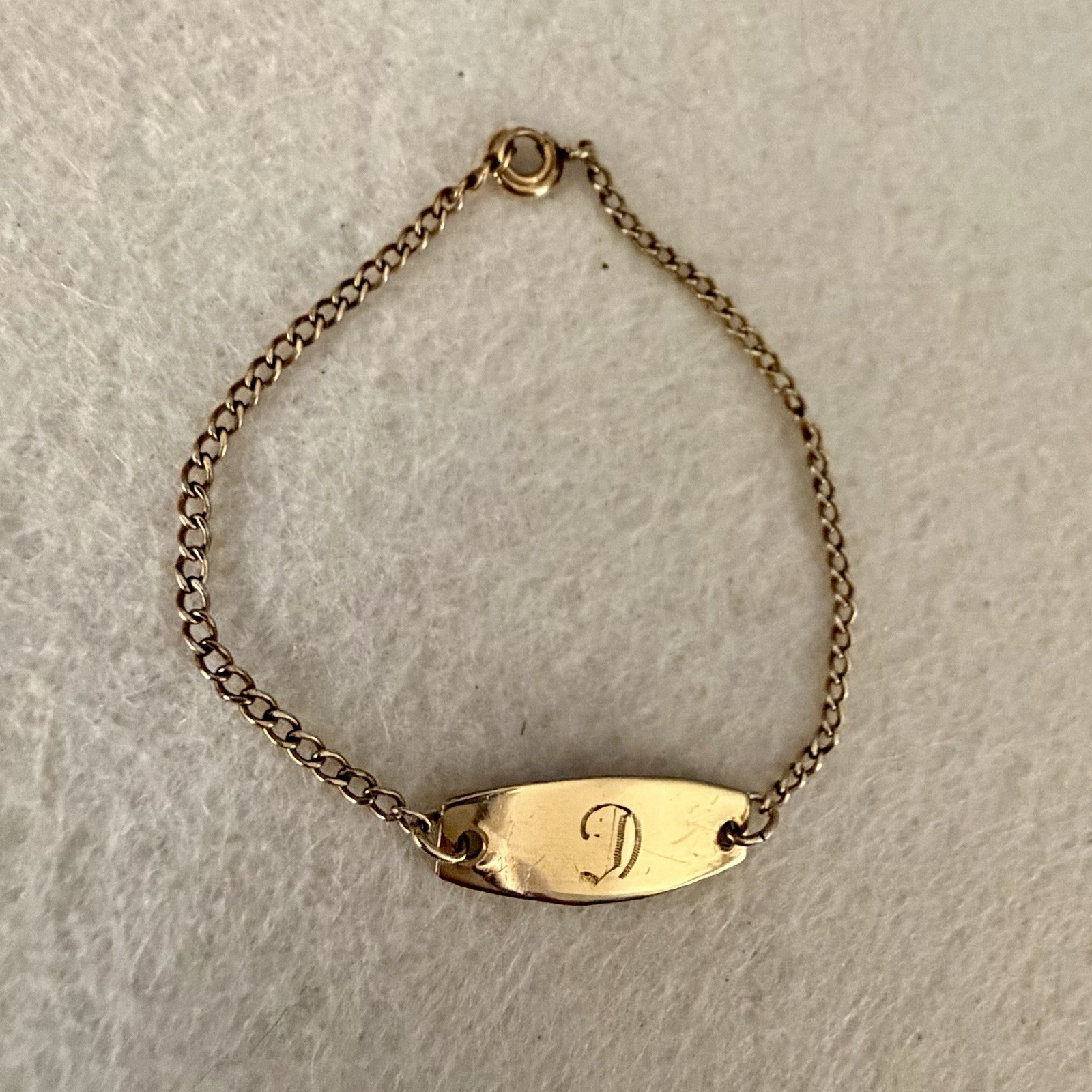 Vintage 12K Gold-Filled Curb Chain ID Bracelet with an Engraved Initial ‘D’
