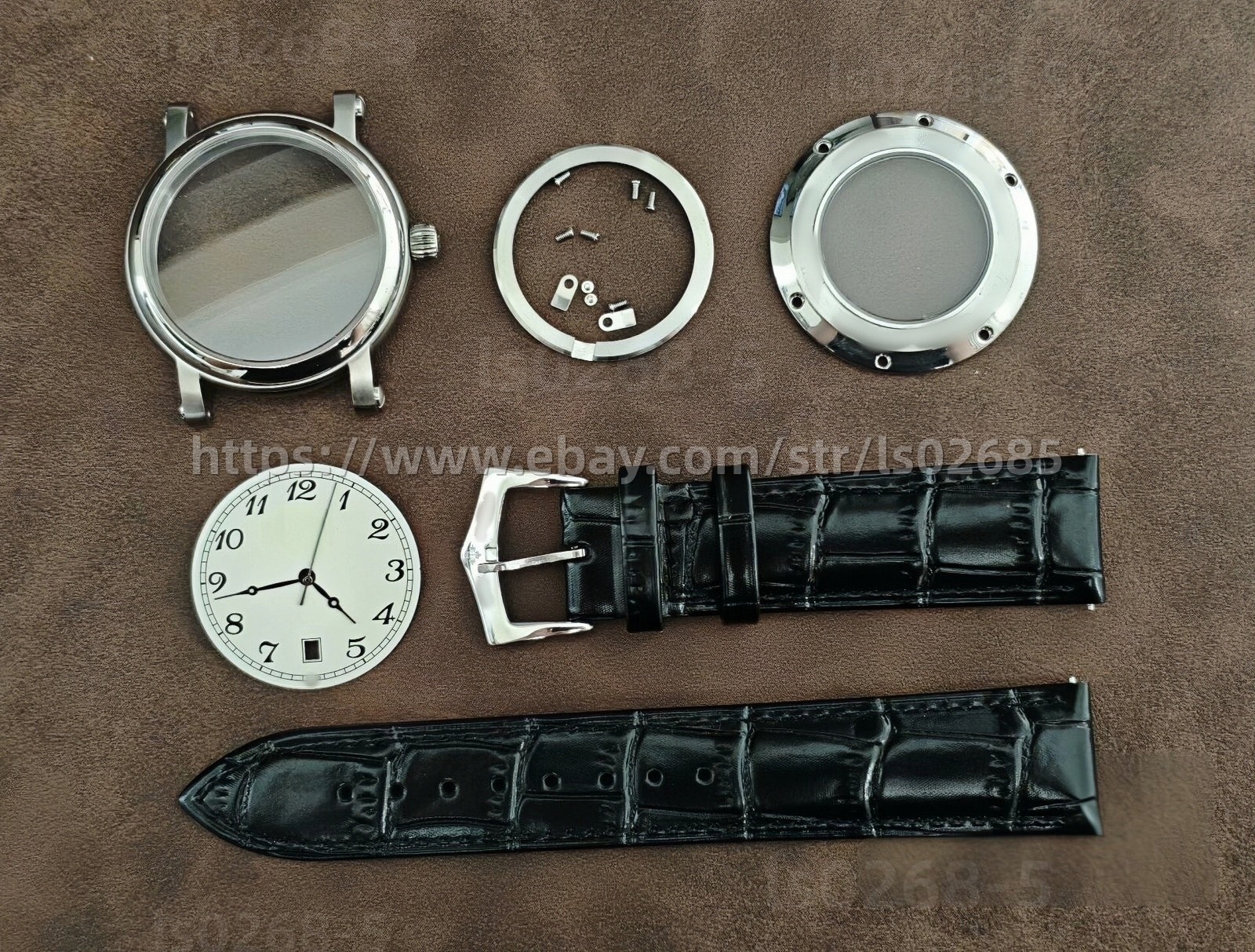 DIY SET for 2824 watch case + dial + hands + leather watch strap sapphire 40mm