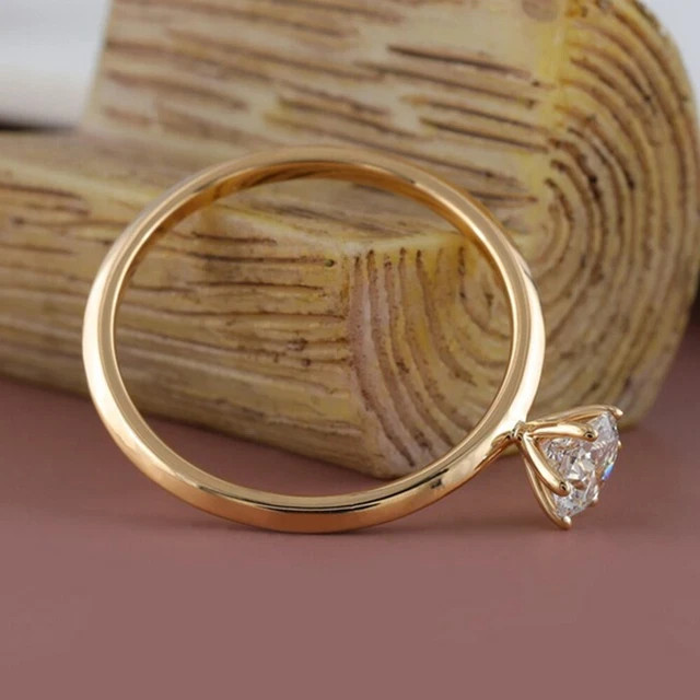 Lab Grown Diamond Solitaire Engagement Ring in 1Ct Round 14k Yellow Gold Plated