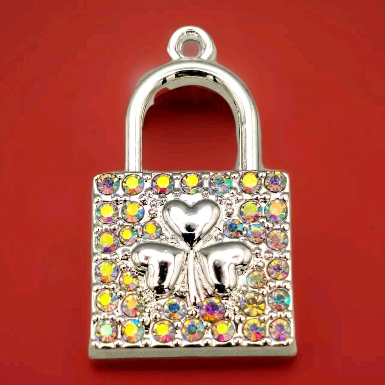 Lock Heart Clover Charm Pendant Shiny Bling Stones