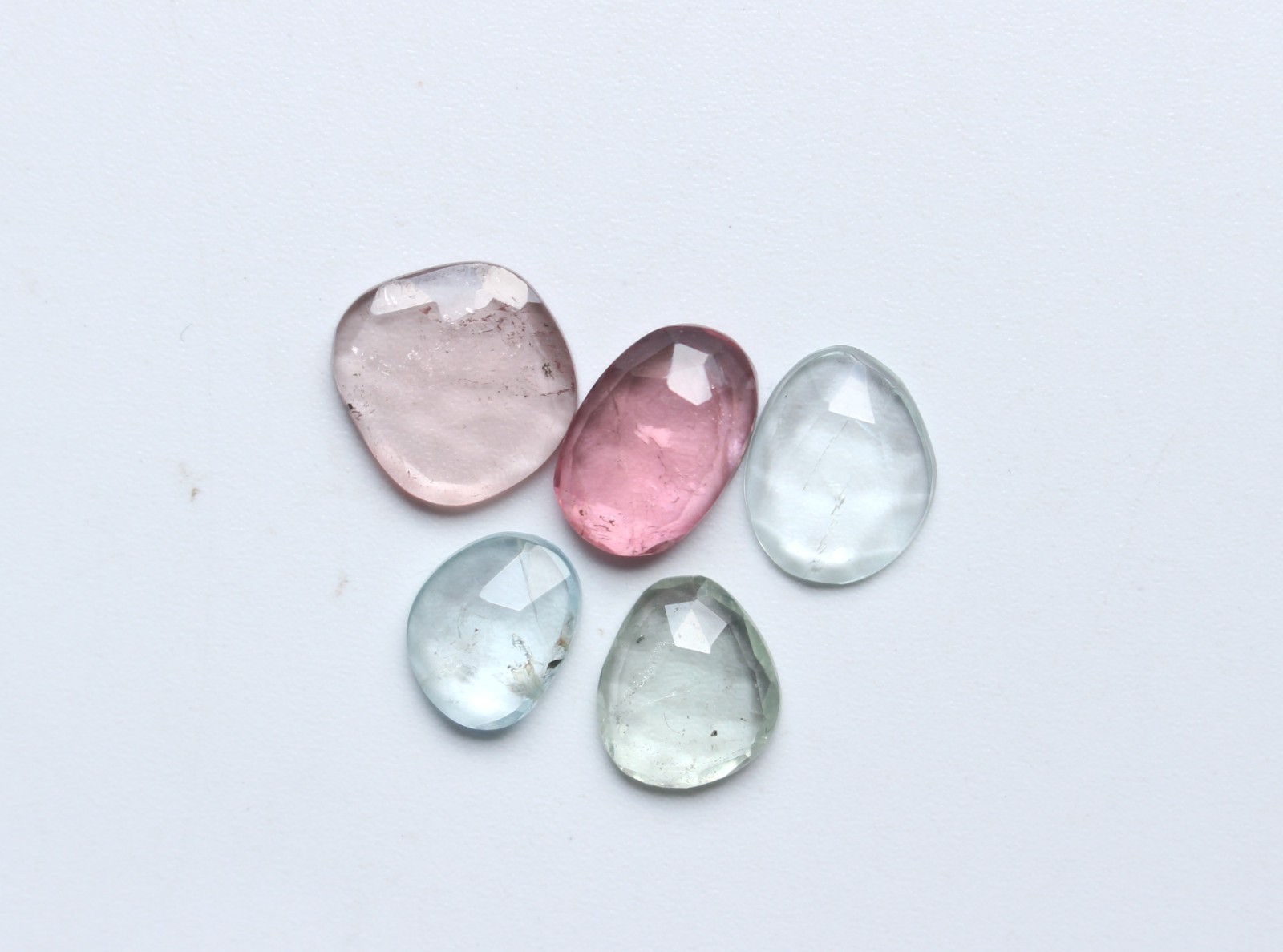 Aquamarine & Tourmaline Rose Cut Gemstone Natural Rose Cut Faceted Set 8To10MM