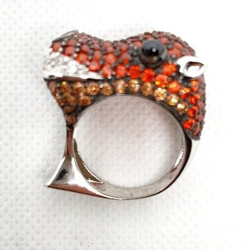 Ring 925 STERLING SILVER orange sapphire simulated hippo wide animal CZ Size 8