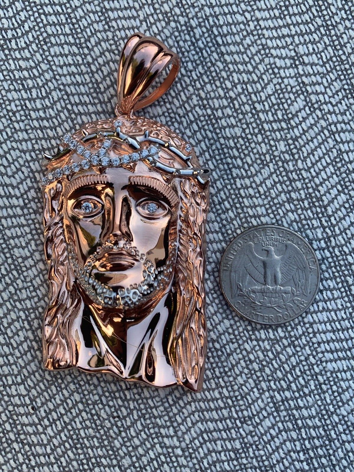 Solid 925 Silver 14k Rose Gold Plated Jesus Piece ITALY Necklace Real CZ Hip Hop