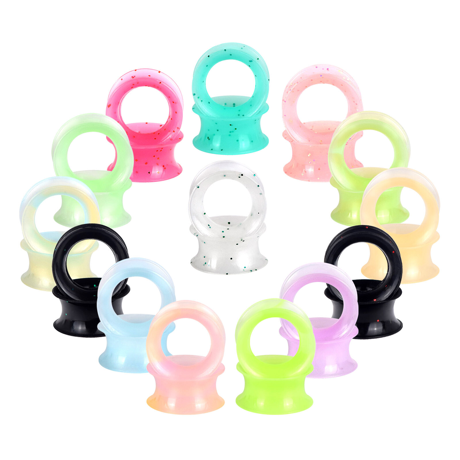 28PCS Soft Silicone Flesh Tunnels Set Flexible Ear Gauge Plug Stretching 2g-3/4″