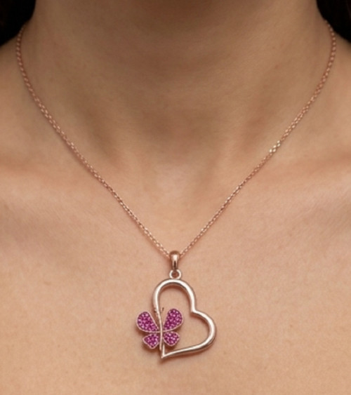 4ct Round Cut Simulated Pink Sapphire Heart Pendant Women’s 14k Rose Gold Plated