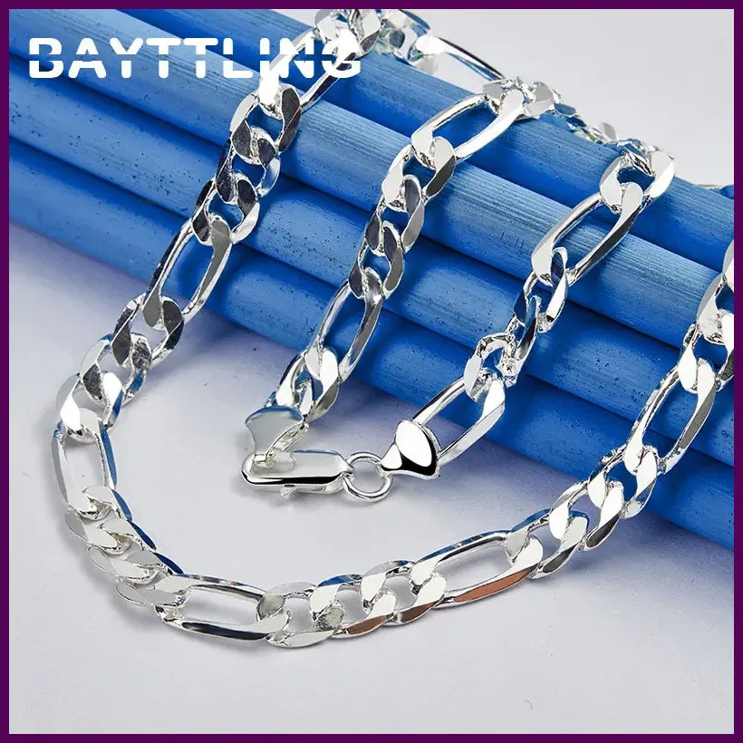 Silver 8MM 16-24 Inches Figaro Chain Men Necklace For Women Fashion