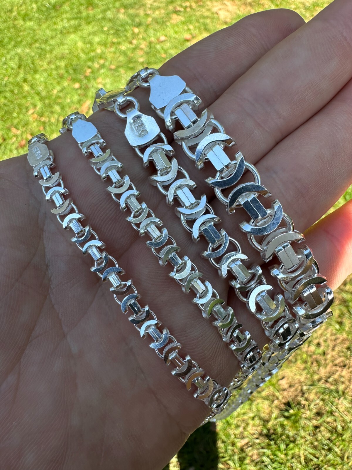 Real Solid 925 Sterling Silver Flat Byzantine Chain Mens Necklace Or Bracelet