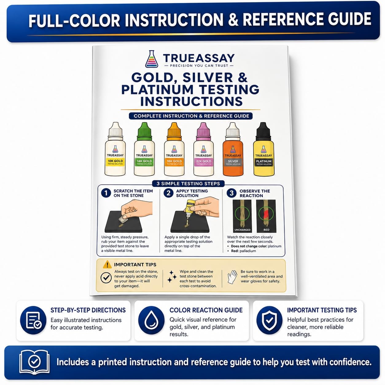 Gold, Silver & Platinum Testing Kit 10k 14K 18K 22K .999 .925 Silver Platinum
