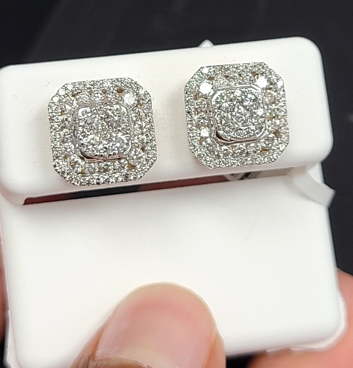 DEAL! 1.50 CTW NATURAL REAL DIAMONDS SQUARE STUDS EARRINGS 10K GOLD 11.5mm