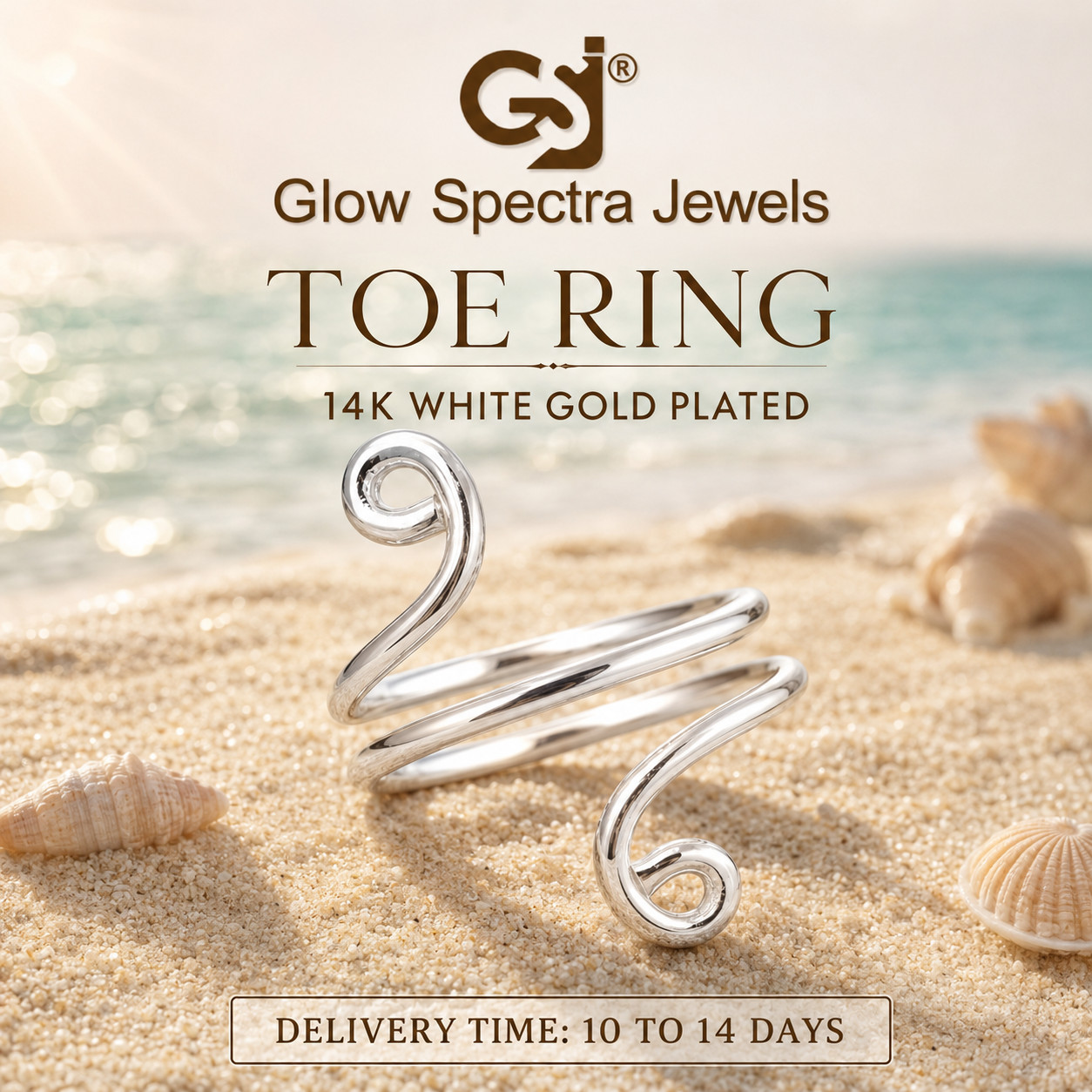 Wire Wrapped Toe Ring Women Solid 925 Sterling Silver 14k White Gold Plated