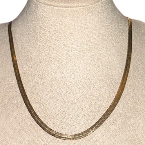 Gold Tone Herringbone Snake Chain Necklace Flat Wide Liquid Gold Link Adjustable