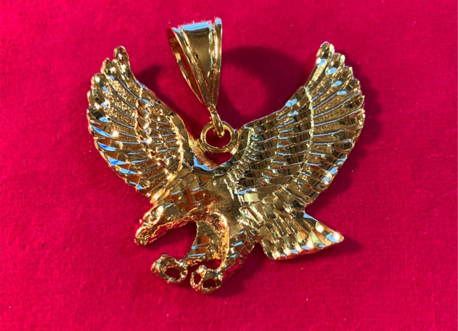 14KT GOLD PLATED LARGE 2″ BY 2″ EAGLE DIAMOND CUT CHARM PENDANT- 7006