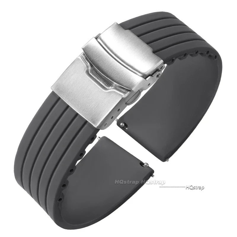 Silicone Rubber Watch Strap Band Waterproof Deployment Clasp 18mm 20mm 22mm 24mm