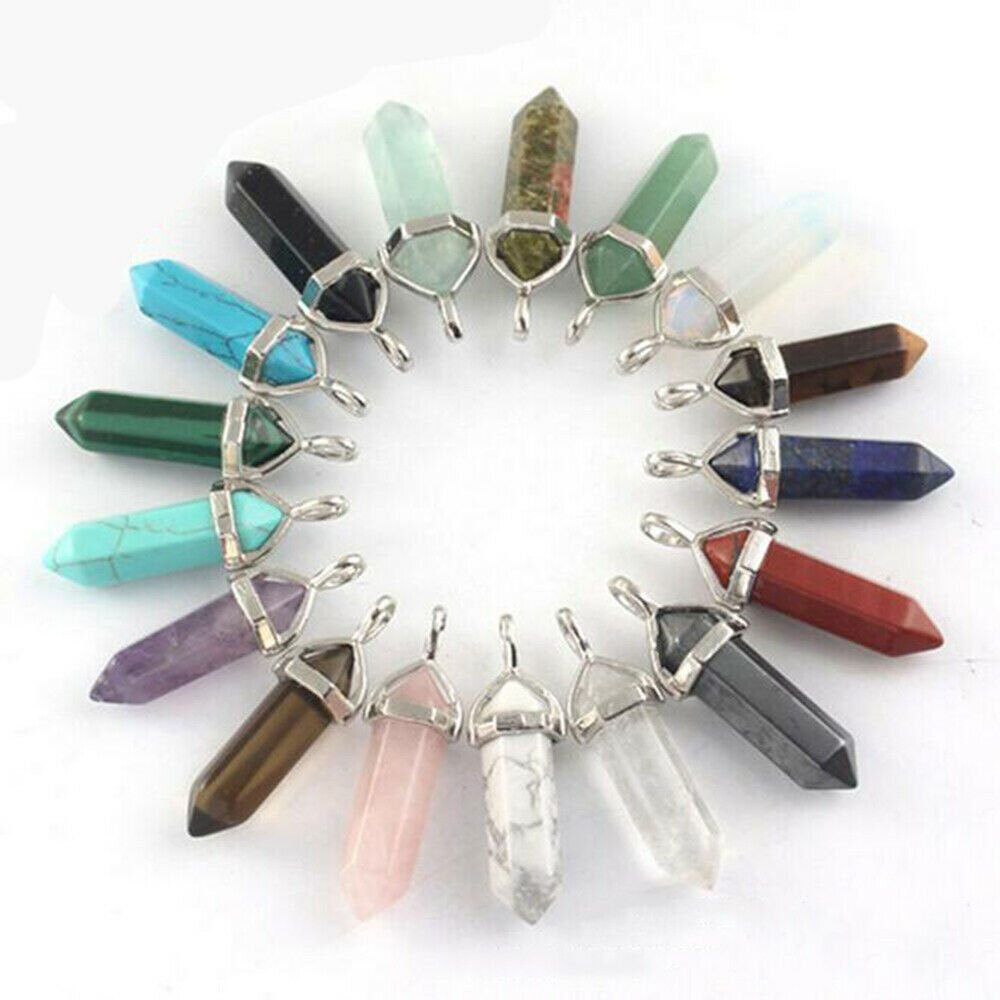 100Pcs Natural Crystal Necklace Pendant Gemstone Chakra Stone Healing Rope Chain