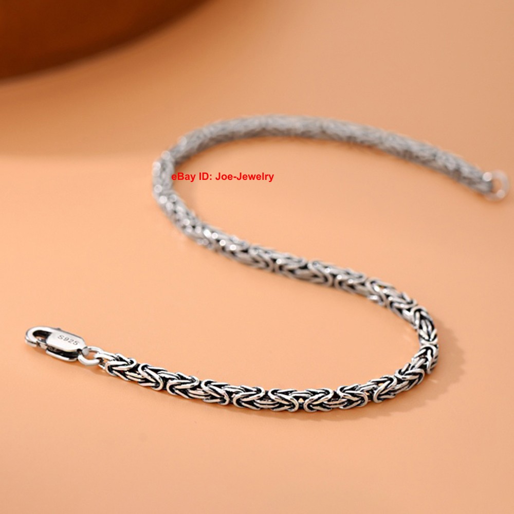 Pure 925 Sterling Silver Bracelet 2.5mm Byzantine Link Chain Bracelet 6.7-8.3″L