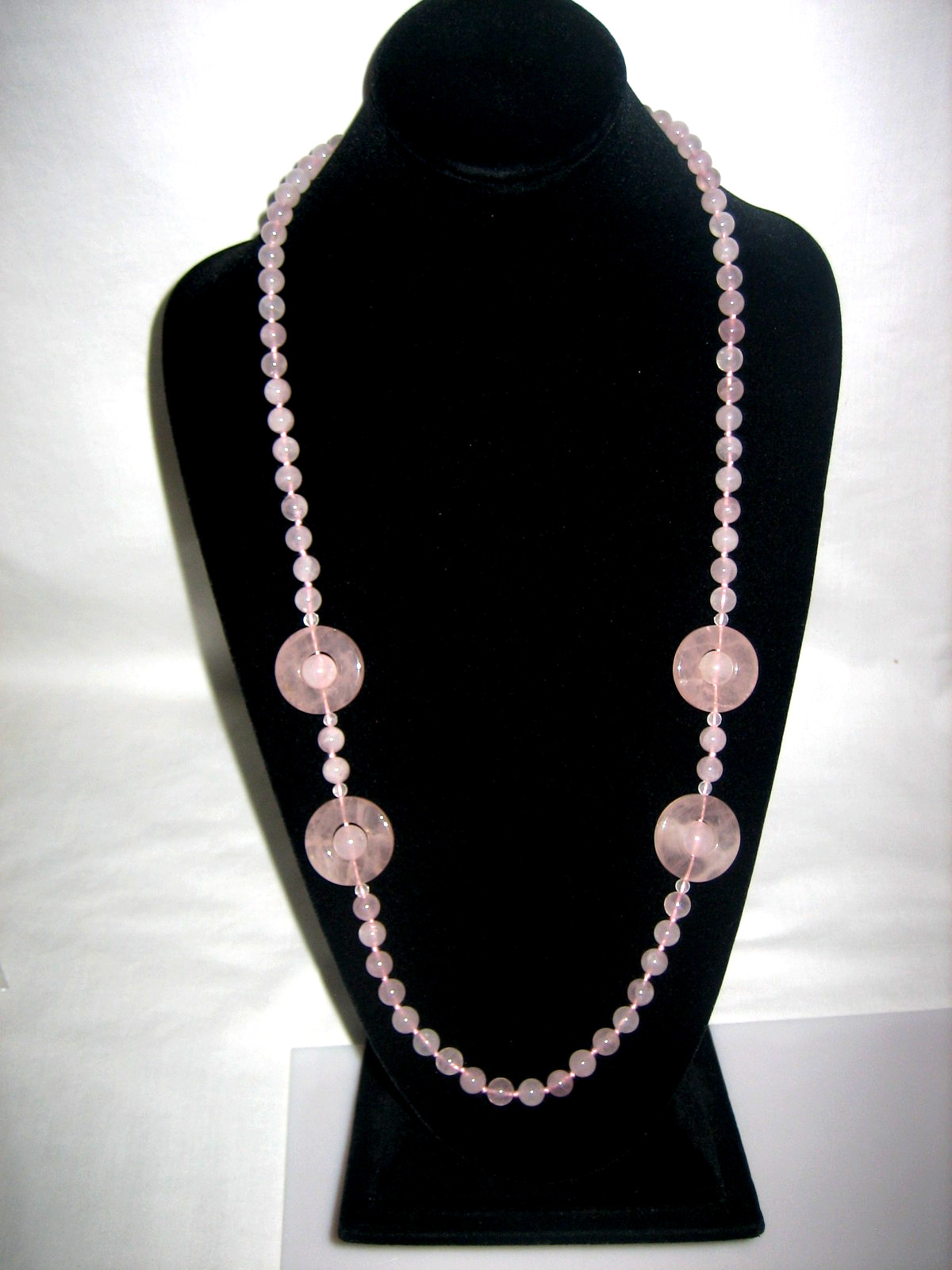 Vintage Pink Quartz Bead Disc Polished Hand Knot Necklace