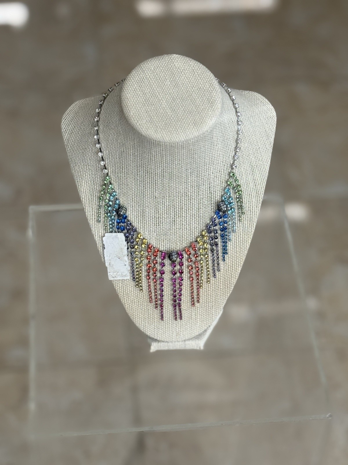 Kurt Geiger London Rainbow Fringe Crystal Statement Necklace Multicolor