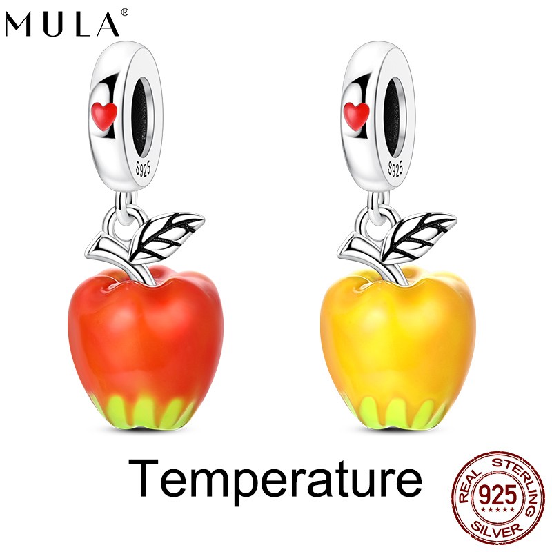 MULA 925 Sterling Silver Charm Enamel Glazed Apple Pendant for Women Bracelet