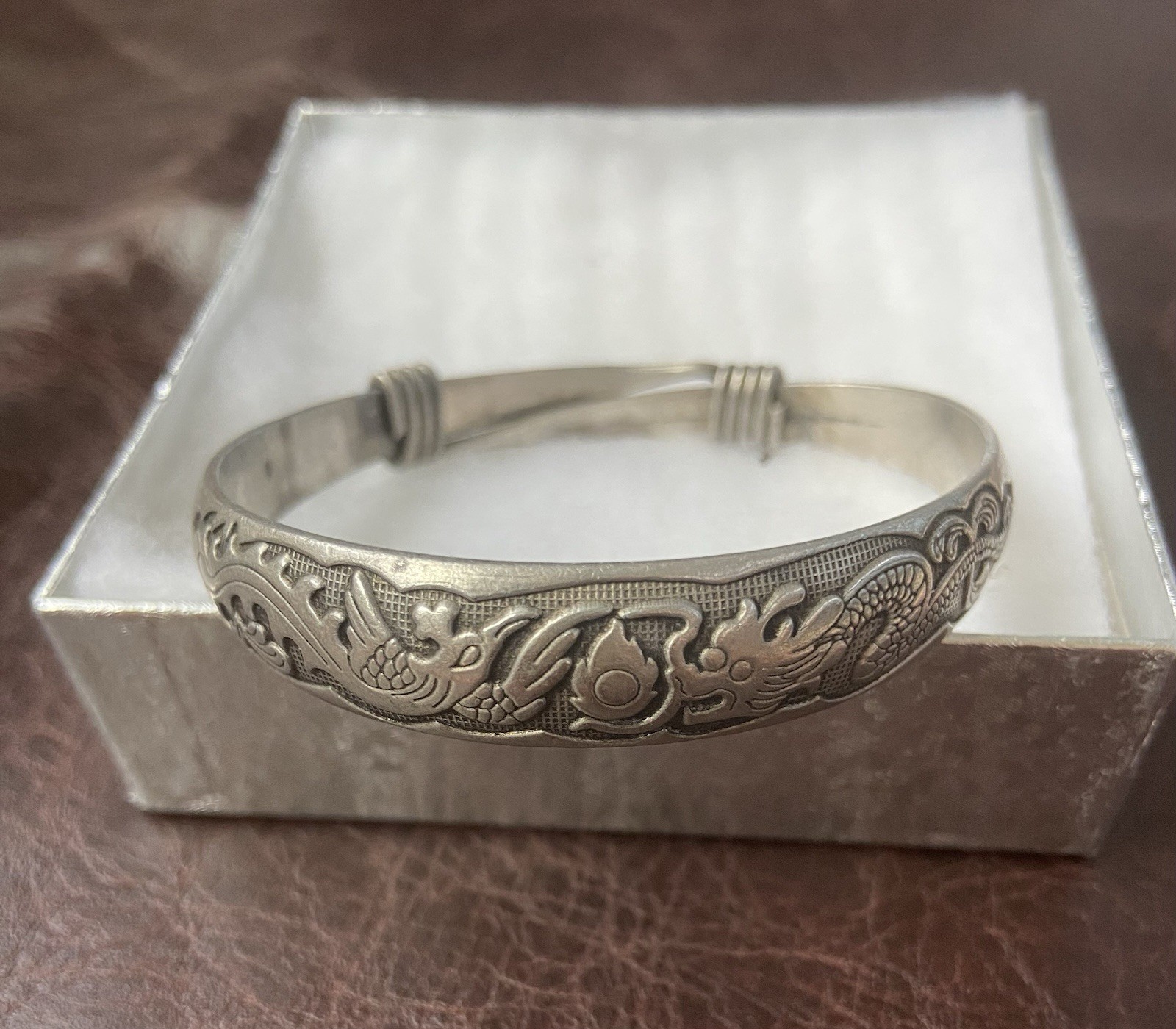 Fine Silver 990 Engraved Cuff Bracelet 34.1g