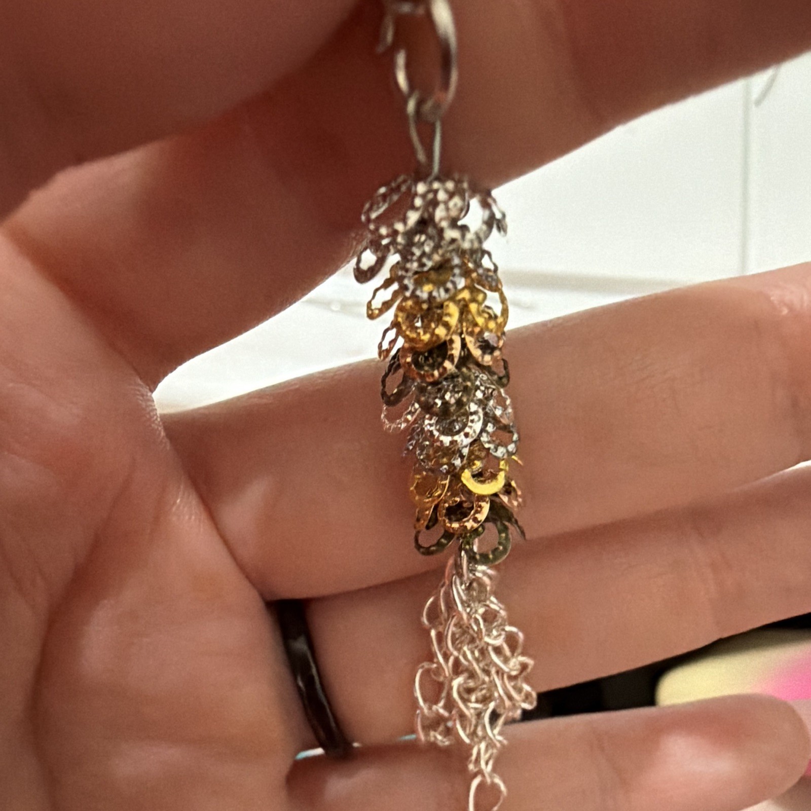 Silver & Gold Tone Dangle/Drop Hook Earrings Chain Tassel Metal No Stone