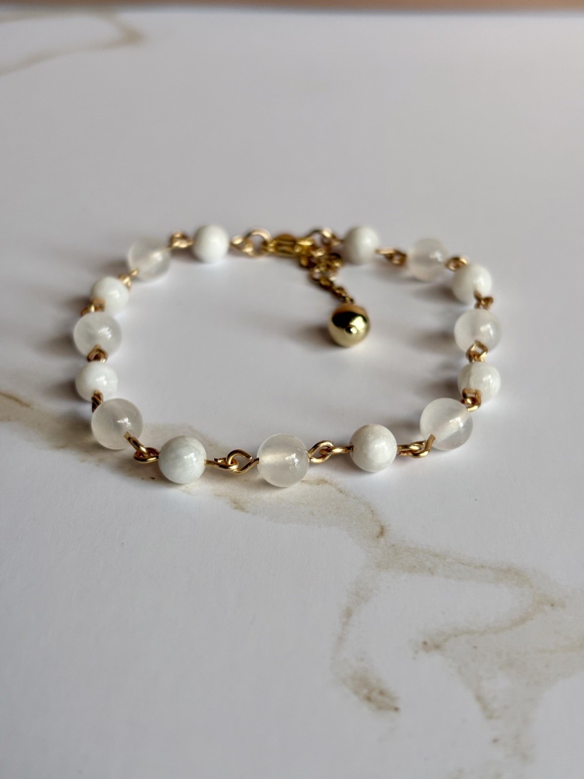 White Moonstone 6mm & 5.5mm Gemstone Beaded Bracelet Dainty Handcrafted Jewelry