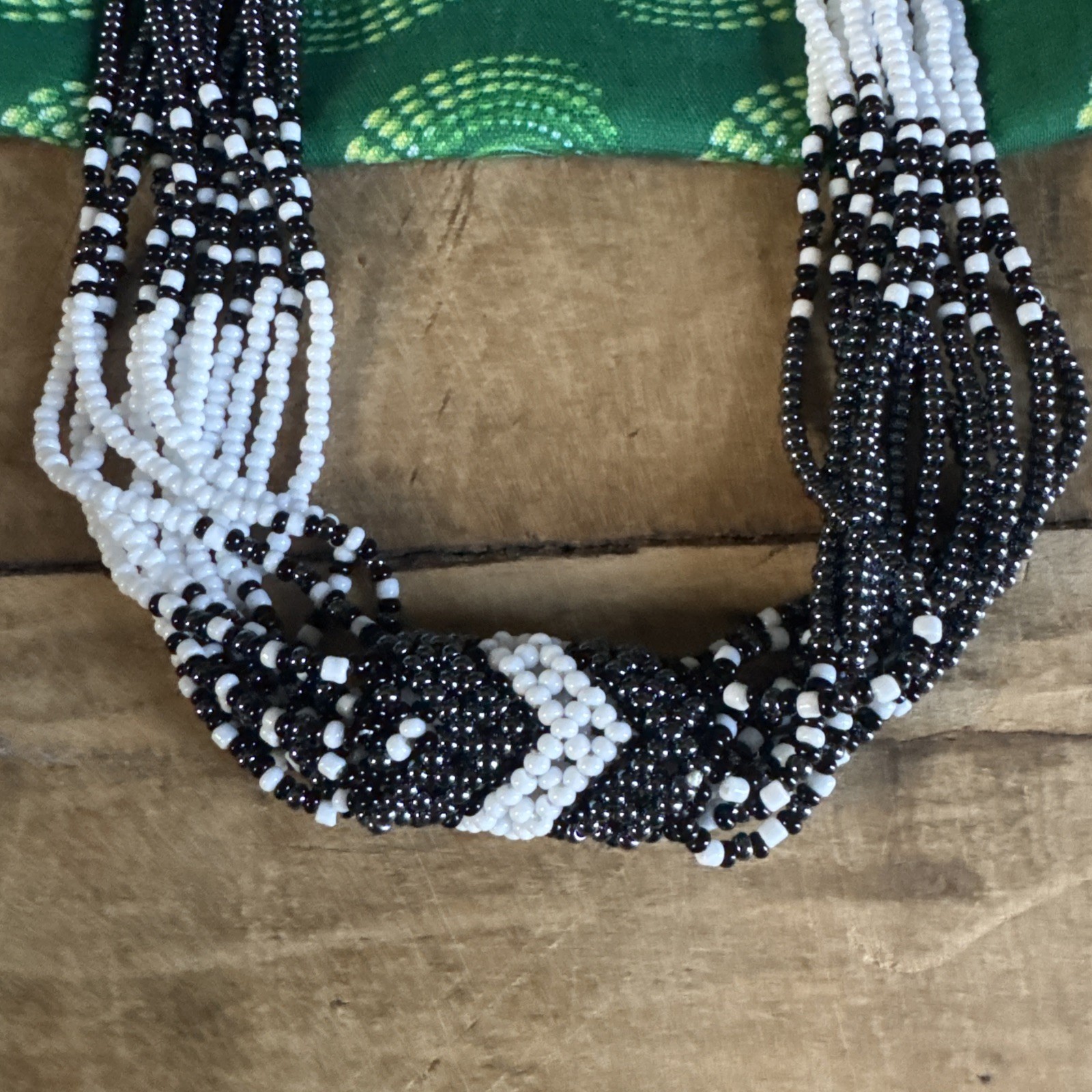 Zulu Glass Bead Black White Statement Strand from Gone Rural South Africa