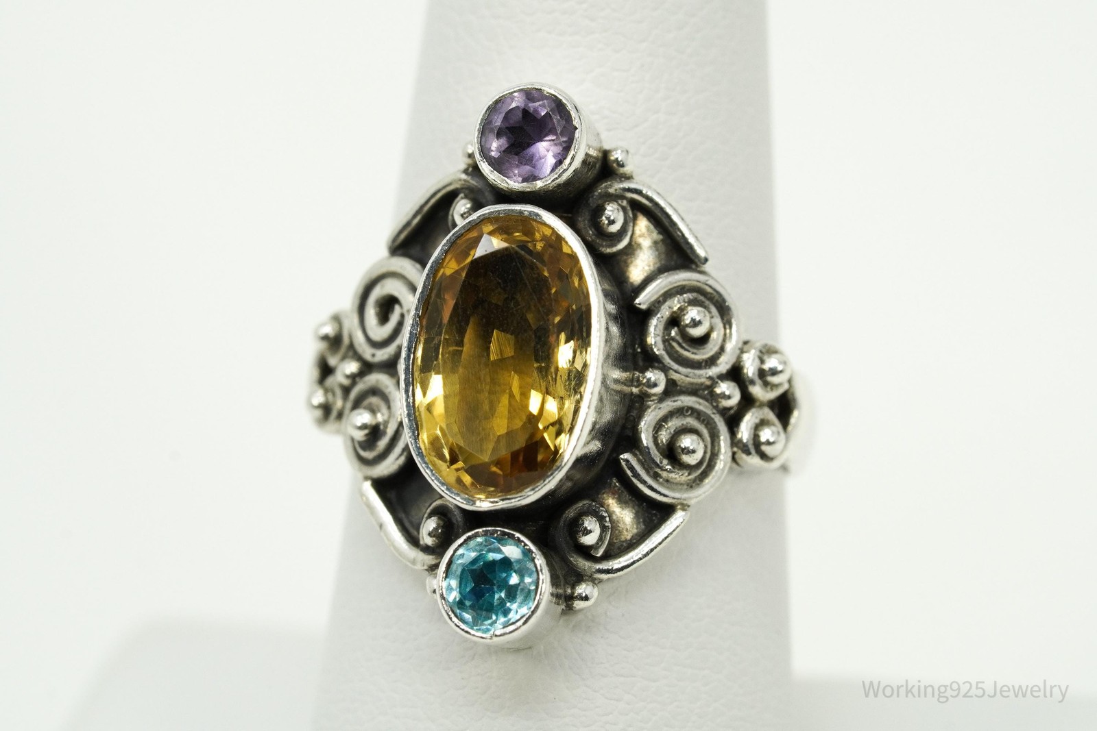 Vintage Multi Gem Sterling Silver Ring – Size 8