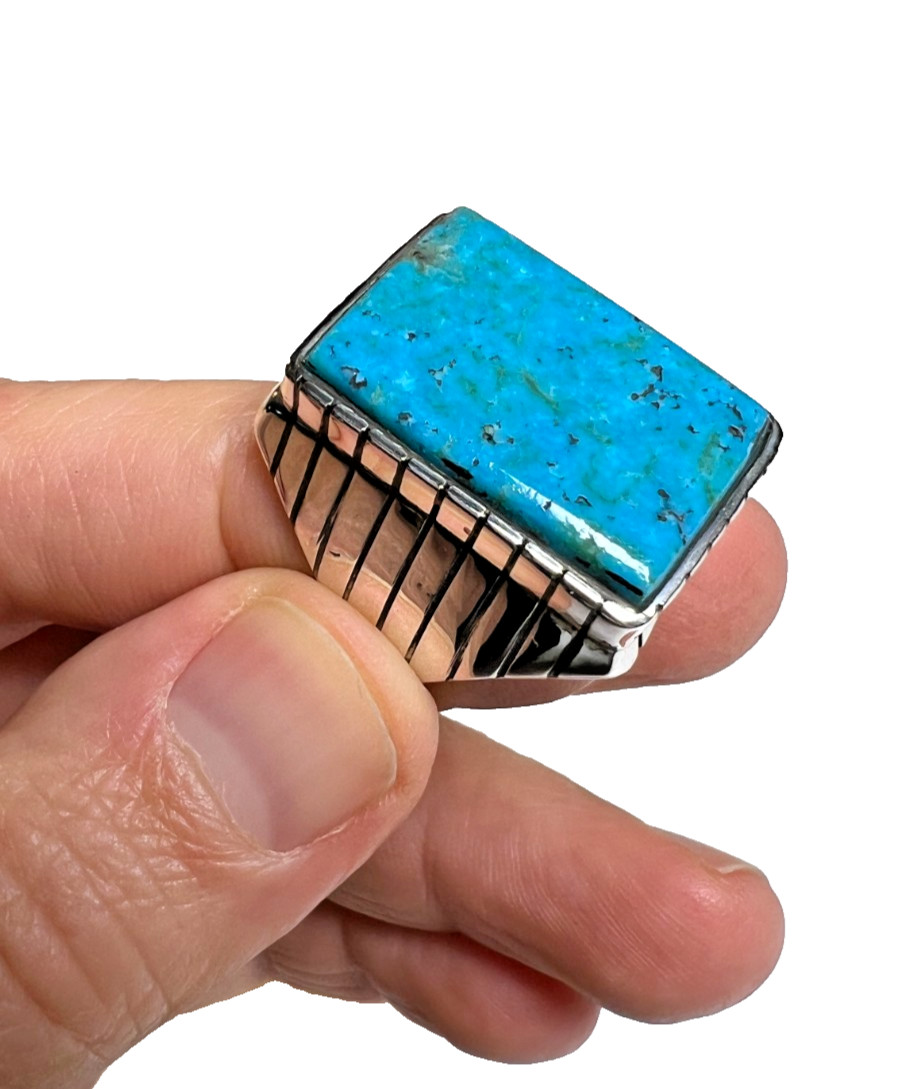 Mens Ring Sterling Silver Turquoise Navajo Trevor Jack Size 12.25 Southwestern