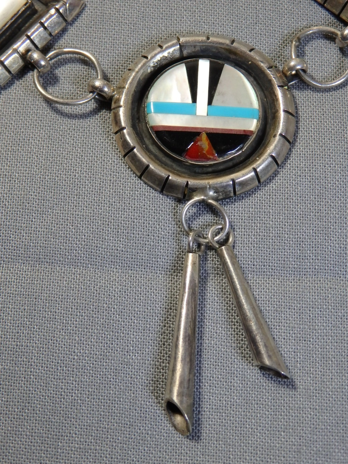 ZUNI Sleeping Beauty TURQUOISE ++ Sterling Silver SUNFACE 21″ Necklace